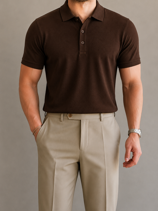 Coffee Brown Cotton Men's Polo