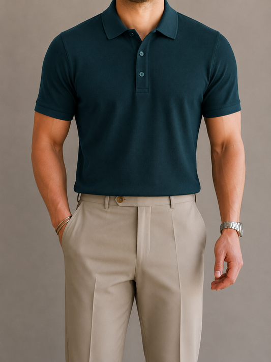 Petrol Blue cotton Men's Polo