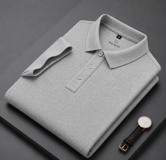 Grey Melange Cotton Men's Polo
