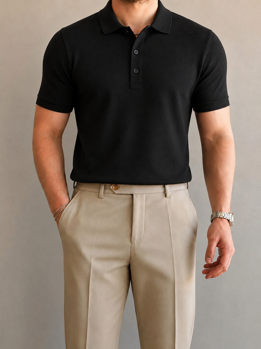 Black Cotton Men's Polo