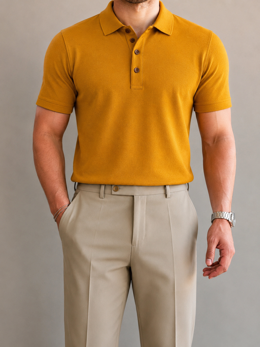 Mustard Yellow Cotton Men's Polo