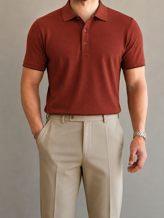 Brick Red Cotton Men's Polo
