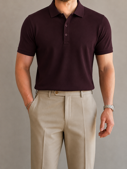 Maroon cotton Men's Polo
