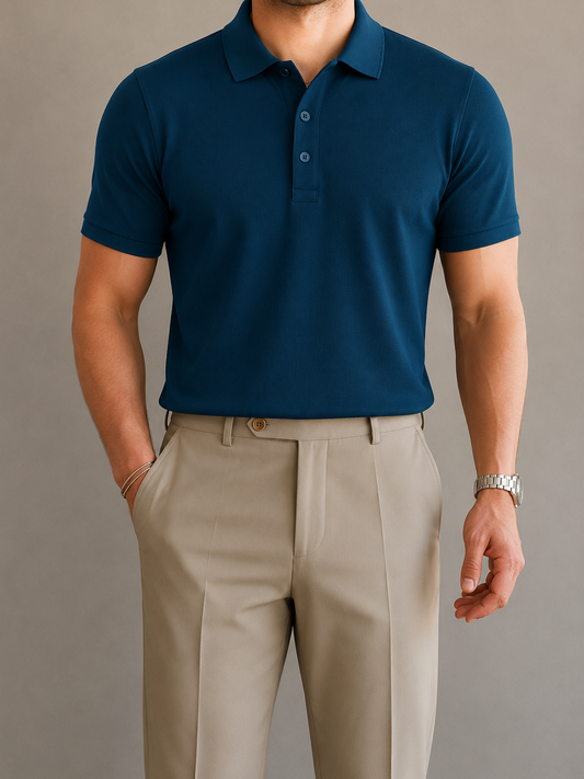 Navy Blue cotton Men's Polo